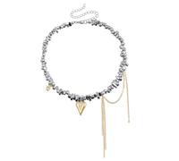 ZBIianxer Collier pendentif à pompons en forme de cœur romantique, collier à pompons en cœur contemporain avec des motifs de perles artistiques pour femmes, chaîne de clavicule en alliage