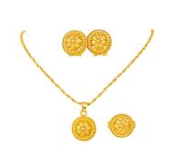 ZBIianxer Ensemble de bijoux en or traditionnel africain pour mariée, comprenant un collier, des boucles d ' oreilles et des bagues pour un événement nuptial et formel, bijoux de couleur or robuste