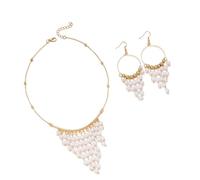 ZBIianxer Ensemble de boucles d ' oreilles et collier à pompons géométriques élégants, collier de Festival, glands, bijoux pour femmes, Texture en alliage pour un Look de mode, bijoux de trajet