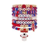ZBIianxer Ensemble de bracelets de sport élastiques avec breloque I Love Soccer et perles en forme de cœur pour tenue de jour de match de football