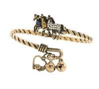 ZBIianxer Jonc Torsadé en Bronze avec Triple Chevaux | en corde torsadée fabriqué à la main avec trois chevaux et pierres précieuses et cristaux tricolores