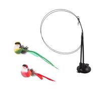 ZBIianxer Jouet interactif élastique pour Chats avec Ventouse à Double Tige et Ensemble d ' Accessoires réalistes pour Oiseaux à Plumes colorés, Jouet de pêche pour Chats
