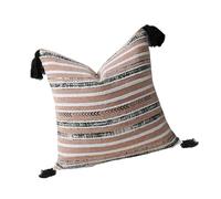 ZBIianxer Luxurious Touch Housse de Coussin bohème en Chenille à Rayures avec Pompons pour décoration de canapé et de Bureau Taie d ' Oreiller en Chenille à Rayures