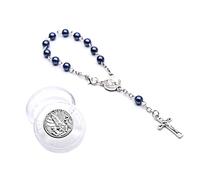 ZBIianxer Perles de verre - Croix catholique - Chapelet - Cadeau de baptême et de communion - Pour femme