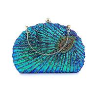 ZBIianxer Sac à main pour femme 2023 fait à la main avec perles de paon - Sac de soirée formel et élégant - Sac à main à bandoulière, bleu