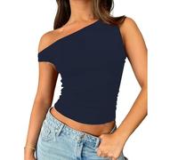ZBJZUIMEI Débardeur pour Femme Femmes Hors L'épaule sans Manches Sexy Mignon Tee Slim Fit Tight Crop-Top T-Shirt Tank Tops Les Crop Top Top-Marine-m