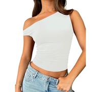 ZBJZUIMEI Débardeur pour Femme Femmes Hors L'épaule sans Manches Sexy Mignon Tee Slim Fit Tight Crop-Top T-Shirt Tank Tops Les Crop Top Top-Blanc-s
