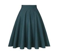 ZBJZUIMEI Jupe Longue Femme À Carreaux Verte Vintage pour Femmes des Années 50 Et 60, en Coton, Taille Haute, Ligne A, Jupes Mi-Longues avec Poches-ss0024 Vert-XXL