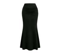 ZBJZUIMEI Jupe Longue Femme Bodycon Ruched Long Sexy Noir Élastique Élégant Haute Taille Sirène Maxi Jupes D'été-Noir-m