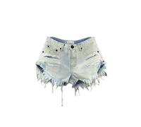 ZBJZUIMEI Short Femme Shorts en Jean À Taille Basse Sexy Trou D'été Un Pantalon Large Déchiré pour Les Femmes-Bleu Clair-s