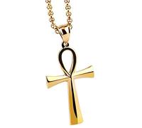 ZBOMR hommes en acier inoxydable copte Ankh croix pendentif religieux collier, mode clé égyptienne de vie Ankh croix collier bijoux unisexe, chaîne de 20 pouces (Gold)