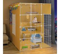 ZBORAVPIX Enclos pour Chats Cage Boîte Caisse Chenil, Cage à Chat DIY Jaune Plusieurs Tailles Pack de 1 Grilles métalliques Connecteurs ABS Hamacs Nid for Chat(10590140cm)