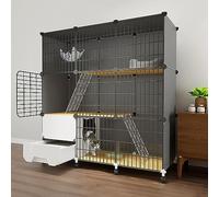 ZBORAVPIX Enclos pour Chats Cage Boîte Caisse Chenil, Cage for Chat d'intérieur avec bac à litière, 3 Niveaux, en Fil métallique, Amovible, Noire, 111 x 39 x 116 cm