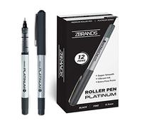 ZBRANDS Stylo bille noir - Lot de 12 - Stylo noir à pointe fine 0,5 mm - Stylos roller très précis avec encre fluide et intense - Séchage rapide (Noir)