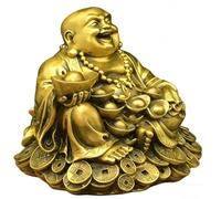 Zbyrithx Statuette Bouddha Fortune Décoration Feng Shui Objet Déco Zen Chinoise pour Intérieur Idée Cadeau Chine Asie Porte Bonheur,Laiton,7.5×7.5×3cm