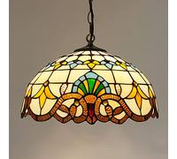 ZBZFGE 16 inch Style, Vintage Handmade Stained Glass Pendant Hanging Lamp, Height Adjustable Ceiling Light for Living Room Bedroom Dining Decor,6,10