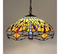 ZBZFGE 16 inch Style, Vintage Handmade Stained Glass Pendant Hanging Lamp, Height Adjustable Ceiling Light for Living Room Bedroom Dining Decor,6,10