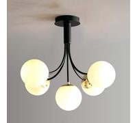 ZBZFGE 5-Lights Chandelier, Pendentif Industriel Moderne Light Light Mid Century Semi Flush Mount plafonnier pour la Salle à Manger Maison Cuisine îlot d'île Milky Blanc 4 （Milky White-5 Light）