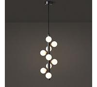 ZBZFGE Adjustable Height Chandelier with Clear Glass Globe, Vintage Mid-Century Style for Dining and Living Room (Size: Black, 9-Light)