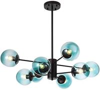 ZBZFGE ADN Chandelier Magic Bean Molecular Mid-Century Globes Bles Spoutnik Pendant Lampe pour la Salle Manger Chambre à Coucher de Cuisine, Base, lumières, lumière Suspendue (Bleu, 8 Light)