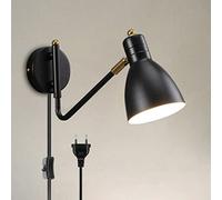 ZBZFGE Applique Murale Filaire Moderne à Bras pivotant d'intérieur E27 avec câble et Interrupteur, Applique Murale de Lecture en métal pour Chambre à Coucher, Salon, Cuisine, Bureau, Noir