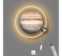 ZBZFGE Applique Murale LED Lune avec Prise et Cordon, Φ 40Cm, Lampe Murale Lune 3D Chambre d'enfant, Gradation avec Télécommande, Lampe de Chevet Ronde pour Chambre Garçon/Fille, 15W, 1500LM,