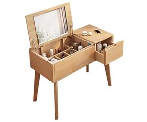 ZBZFGE Bureau de courtoisie en Bois Massif avec Miroir de Style Coquille intégré, Coiffeuse de Petite Taille avec 1 tiroir, 100/120 x 45 x 75 cm, Bureau de Maquillage (Bois, 1,0 m)