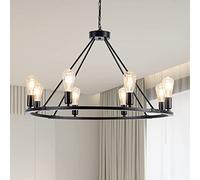 ZBZFGE Chandelier en Forme de Roue à 8 Parties, éclairage Suspendu pour décorer Une Chambre d'hôte, Noir 31,5 in.