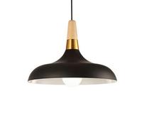 ZBZFGE Chandelier, Matte Metal Shade with Oak Wood and Iron Finish, Nordic Pendant Light Fixture, Base, Adjustable Industrial Ceiling Lamp for Dining Room, Kitchen Island, Farmhouse(Dark)