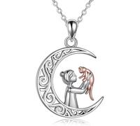 ZBZFGE Collier Pendentif Chat Lune en Argent, Collier pour Fille Tenant Un Animal de Compagnie, Bijoux d'amoureux de Chat Croissant de Lune, breloque de Chat en Or Rose, Cadeaux pour Femmes Filles
