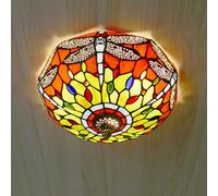 ZBZFGE Discussions de Libellule de Style Flush Mount CeIillight, Ombre de vitrail dimmable LEILLAMP, Chandelier rétro Moderne Halway Lightroom, Orange (30 cm Rouge)