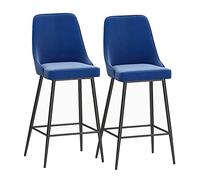 ZBZFGE Ensemble avec Dossier Haut, Tabouret Bar Velours, Repose-Pieds en métal, chaises d'îlot Ferme, tabourets de pour Cuisine, Bistro, pub, Salle à Manger (Bleu, 75 cm)