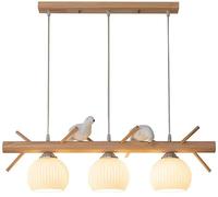 ZBZFGE Ferme linéaire givré Verre de Lait 3 lumière Oiseaux Nordiques en Bois Vintage Long Plafond plafonnage Lampe à Suspension