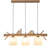 ZBZFGE Ferme linéaire givré Verre de Lait 3 lumière Oiseaux Nordiques en Bois Vintage Long Plafond plafonnier Lampe à Suspension