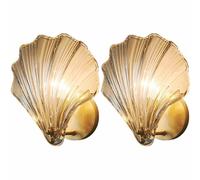 ZBZFGE Glass Shell Shape Bedroom Iron Anti-Rust Lamp Gold Bathroom Dressing Table Wall for Living Room (Amber 1Pack)