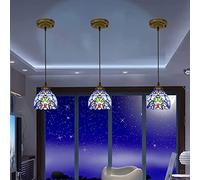 ZBZFGE Lights, Small 6" Wide Stained Glass Hanging Lamp,Antique Rustic Pendant Lamp for Kitchen Island Counter Dining Room Hallway, Blue Ceiling,3p