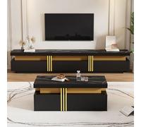 ZBZFGE Meuble TV Effet marbre - Console Basse avec 3 tiroirs Gestion des câbles, élégant pour Le Salon, Robuste pour Les téléviseurs jusqu'à 90 Pouces