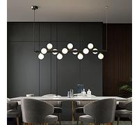 ZBZFGE Nordic Brass Magic Bean Pendant Light for Dining Room Island, Mid Century Plafond Lighting Globe Glass, Linear Chandelier 13 Lights-Black 100x25cm (39x10inch)