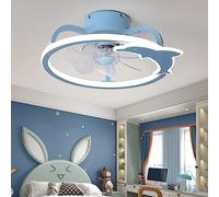 ZBZFGE Plafond de Chambre pour Enfants Lampe à Fans avec télécommande légère pour Ajuster Le du Ventilateur de température de Couleur à 3 Vitesses, la lumière Suspendue (Bleu)