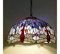 ZBZFGE Red Dragonfly Style Pendant Lights,Handmade Stained Glass Blue Purple Lampshade, Antique Ceiling Hanging Light for Kitchen Island Bedrooms,12in