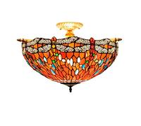 ZBZFGE Stained Glass Ceiling 55CM Dragonfly Large Living Room Lamp Restaurant Bar Bedroom Art Retro Half Light Red Bottom Festive