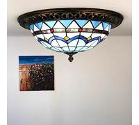 ZBZFGE Stained Glass Dome Flush Mount Traditional Mediterranean Blue Ceiling Lamp Inverted Pandent Light for Restaurant Bathroom Entrance Livin,A-12in