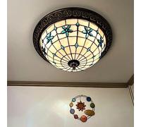 ZBZFGE Stained Glass Dome Flush Mount Traditional Mediterranean Blue Ceiling Lamp Inverted Pandent Light for Restaurant Bathroom Entrance Livin,A-12in