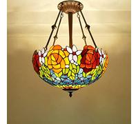 ZBZFGE Style, Two Color Rose Stained Glass Ceiling Pendant Light for Living Room Bedroom Dinning Kitchen Island Hallway,30cm,40cmb