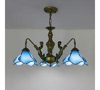 ZBZFGE Style, Vintage Stained Glass Pendant Hanging Lamp, Height Adjustable Ceiling for Living Room Bedroom Dining Decor,Blue,8 B,Blue-3 Light