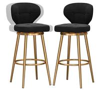 ZBZFGE Tabourets de Bar à Hauteur de comptoir pivotant, Bartools en Velours rembourré avec Dos, 26/30 u201c tabourets Hauts de Cuisine avec Jambe en métal Repose-Pied, 330 lbs (Black-2Ps, 75 cm /