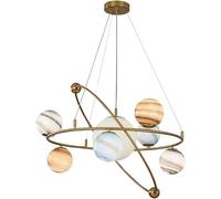 ZBZFGE WQHPLMD Creative Planet Chandelier for Bedroom Gold Glass Globes Pendant Light Grand Round Plafond Laut d'astronaute Place pour garçons Chambre Nursery Toys Room