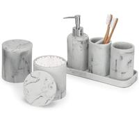 zccz Accessoires Salle de Bain Blanc -Decoration Salle de Bain avec Distributeur Savon, Porte Brosse à Dents, 2 Supports QTip et gobelet