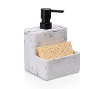 zccz Distributeur de Savon avec Porte-éponge, Aspect marbre, Distributeur de Savon Liquide pour Les Mains et la Vaisselle, Pompe et Porte-éponge 2 en 1 pour évier de Cuisine, Salle de Bain, comptoir