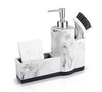ZCCZ Distributeur de Savon avec Porte-éponge et Porte-Brosse, Distributeur de Liquide Vaisselle avec Plateau, Organiseur d'évier de Salle de Bain, Accessoire de Cuisine en marbre
